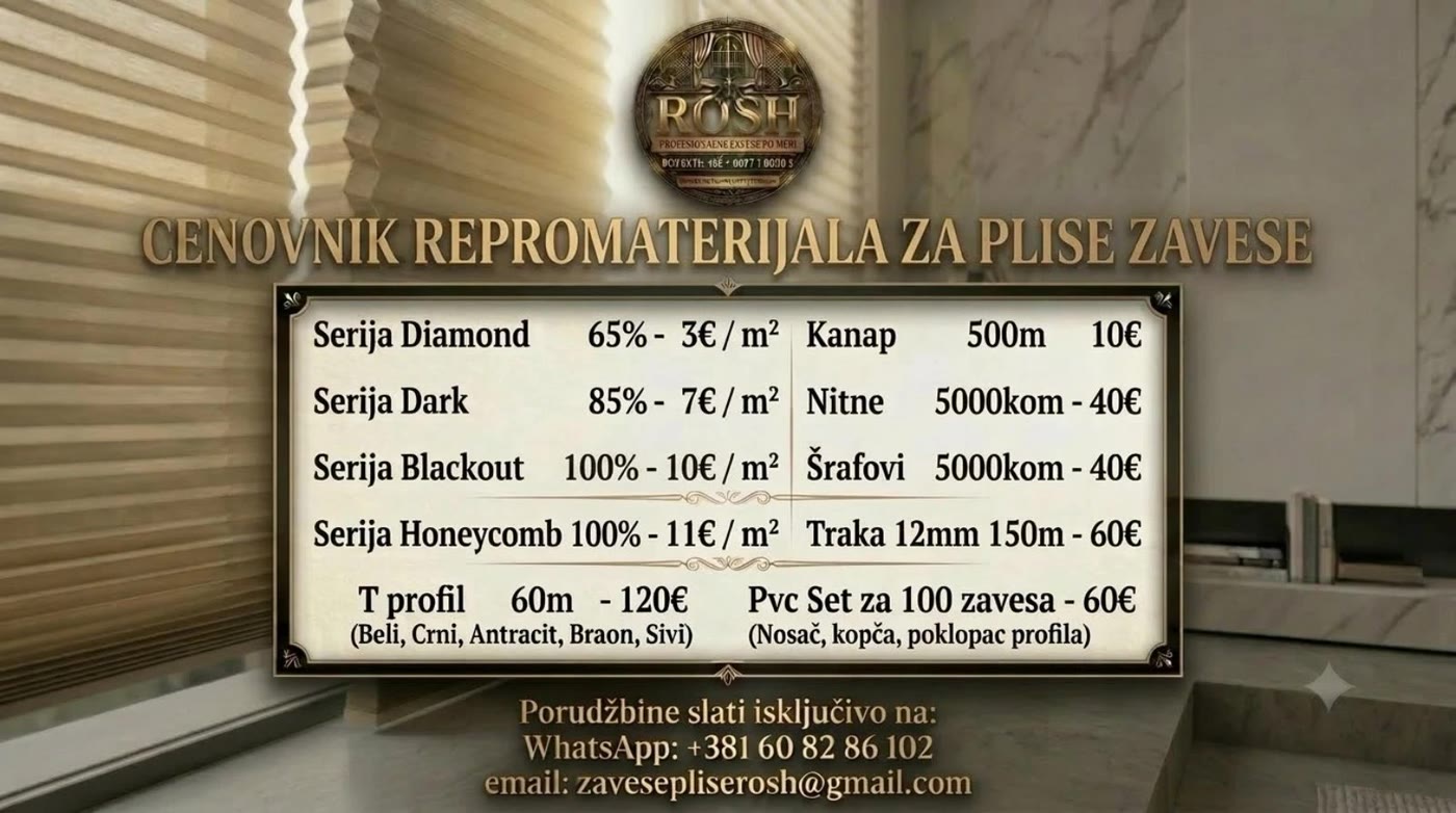 Rosh cenovnik repromaterijala za plise zavese